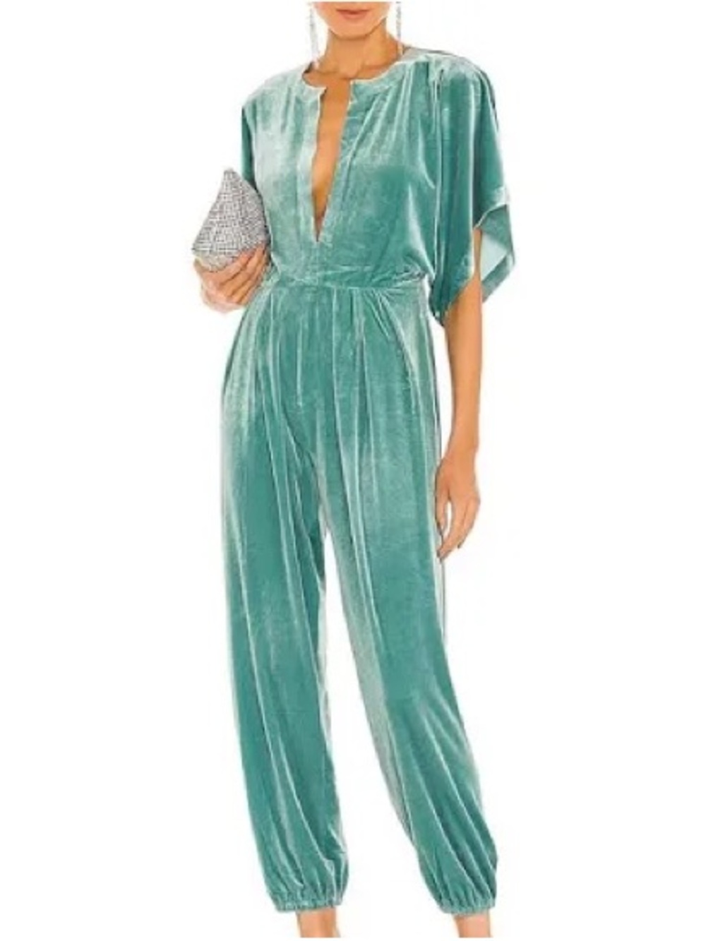 Norma Kamali Teal Velvet Jumpsuit